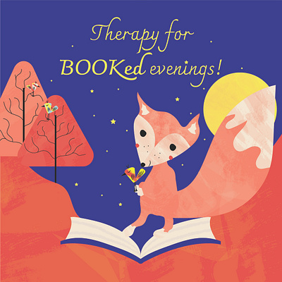 Therapy for Booked evenings Sticker Illustration bookshop children book illustration childrens illustration fox illustration illustration sticker sticker design sticker illustration storytelling