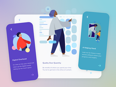 Quality Over Quantity app art card color culture digital gradient health illustration people quality shape ui