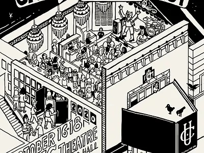 Virtual concert poster digital drawing illustration isometric line pen