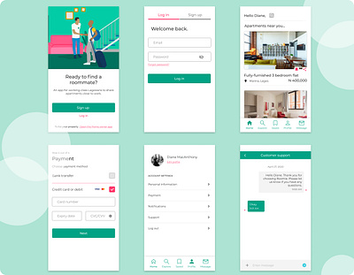 Roomie mobile app app design product illustration ui ux