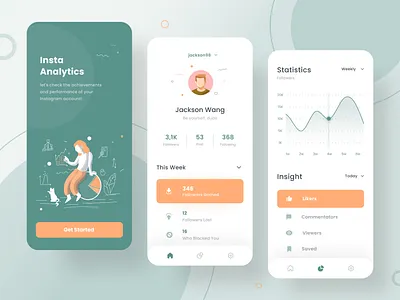 Insta Analytics analytics analytics chart app dailyui design illustration inspiration minimal mobile mobile app mobile app design mobile design modern trends ui ui ux design ui design ui ux ux vector