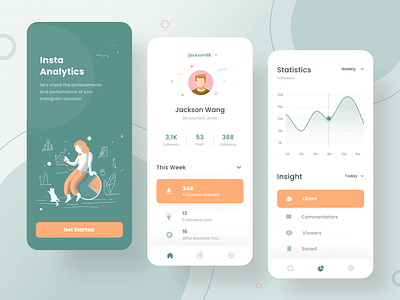 Insta Analytics analytics analytics chart app dailyui design illustration inspiration minimal mobile mobile app mobile app design mobile design modern trends ui ui ux design ui design ui ux ux vector