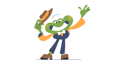 Jeremy 2d illustration boots bow tie branding character character design design flat frog happy hat illustration mascot mascot design smile suit vector waving