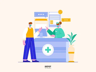 Hospital Receptionist doctor flat hospital illustration landing page medical nurse receptionist