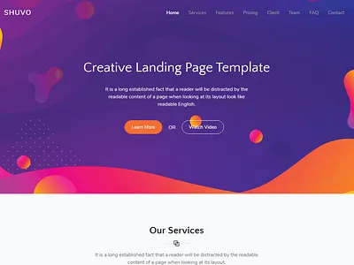 Shuvo Creative Landing Page Template bootstrap 4 creative creative landing page design css 3 css animation design html css html template html5 landing page template web design website design