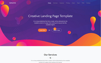 Shuvo Creative Landing Page Template bootstrap 4 creative creative landing page design css 3 css animation design html css html template html5 landing page template web design website design