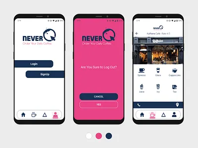 NEVER-Q adobe xd app design coffeeshop delivery app flat design mobile app uiux uiux design user experience user interface