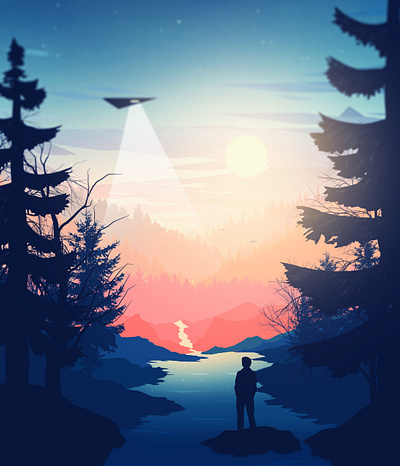My Little Secret aliens colors design digital art drawing graphic design graphic art illustration landscape silhouette ufo