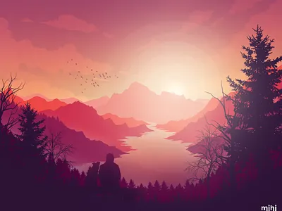 Blissful Evening colors design digital art graphic art hiking illustration landscape mountains nature painting silhouette