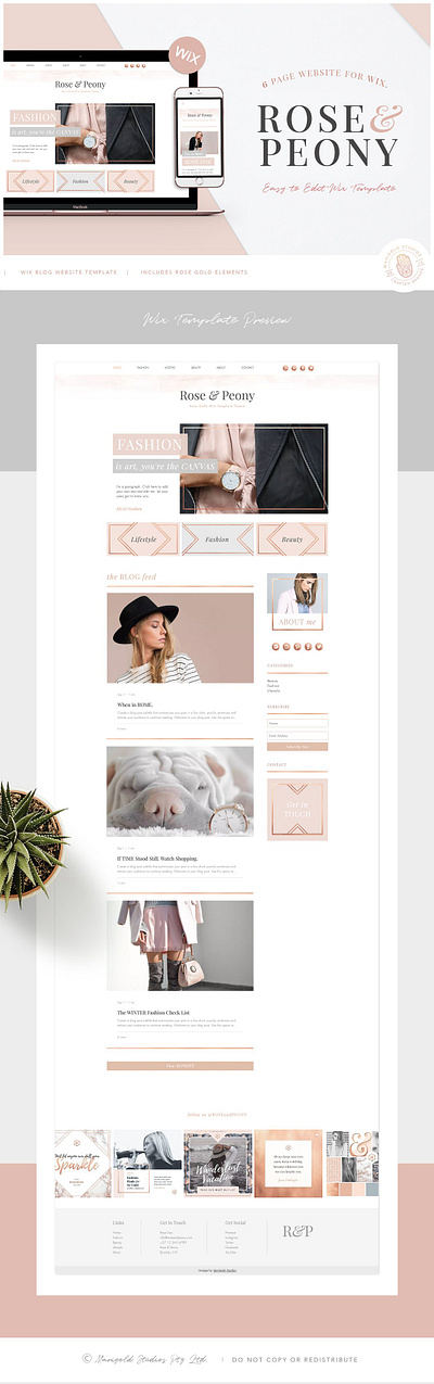 ROSE & PEONY | WIX Blog Template app branding design elements landing page theme ui web web design website wix