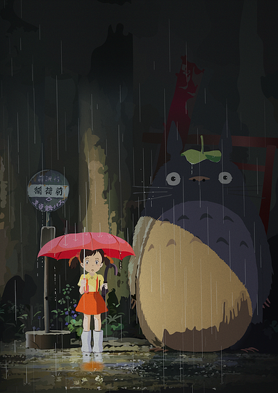 It's raining! cartoon fanart ghibli illustraion vector illustration