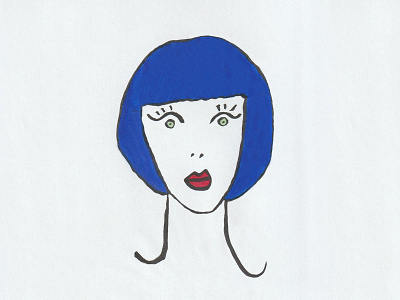 blue bob hand drawn illustration ink