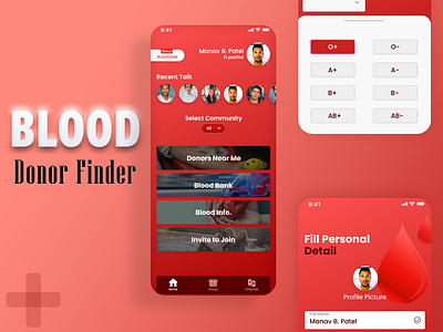 Blood Donor Finder App blood blood app blood bank blood donor blood ui doctor app doctor ui finder app finder design hospital hospital app hospital ui profile