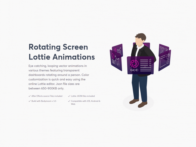 Rotating screens - Lottie animation animated animation background business chart dashboard graph lottie lottiefiles man people screen