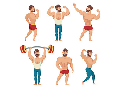 Mens physics posing. art bodybuilding card cartoon character design fitness flat icon illustration mens physics mens physics posing sport sport app sport logo vector