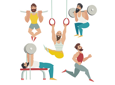 Sports people in the gym card cartoon design flat gym icon illustration illustrator sports sports logo sports people sports people vector