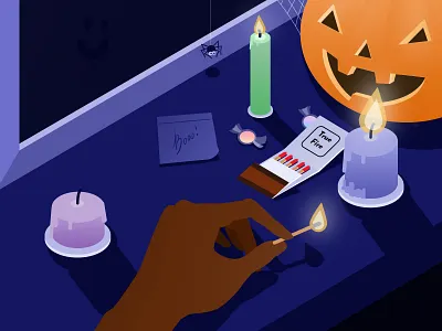 Trick or treat? candles candy halloween illustration isometric isometric illustration night pumpkin spooky