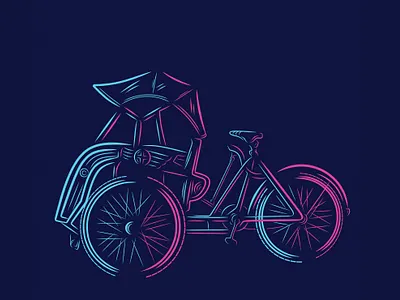 Traditional Transportation (Becak) abstract art background bicycle bike bike ride cartoon color design graphic illustration line art lineart logo modern neon symbol transportation vector vintage