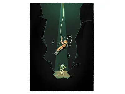 Coral cliff coral coral reef crab deep sea diver diver diving diving helmet fish illustration light procreate reef rimlight rocks sea shiny water