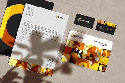 Gramena - Stationary a4 brand identity branding brown design geometric identity letter logo orange pattern stationary stationary mockup yellow