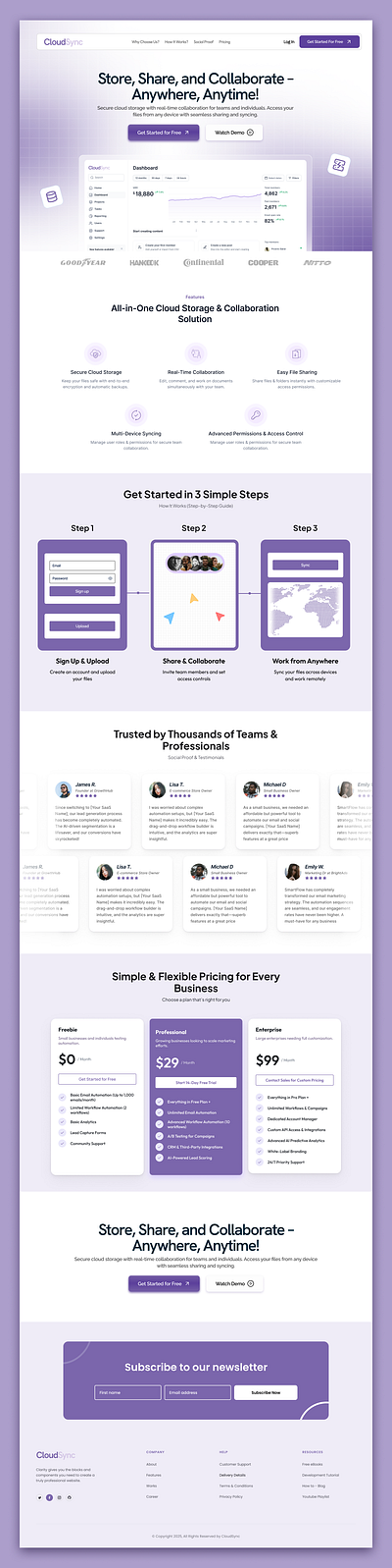 Cloud Sync - Cloud Storage Website Design cloudstorage landingpage ui uidesign ux uxdesign website desiign