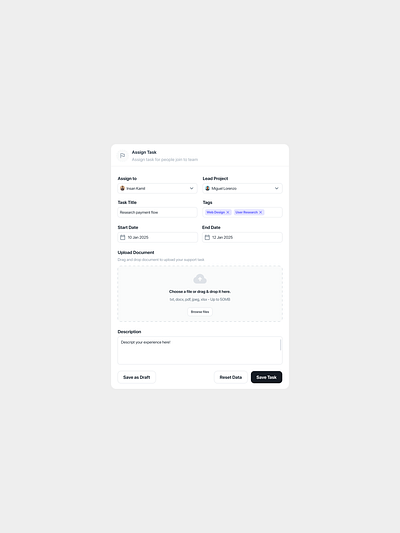 Assign Task 📝 clean design designer form freelance input modal neat task ui ux