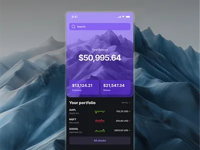 Finance Dashboard — Appetite UI app dashboard finance hero invest minimalism mobile stocks ui ux