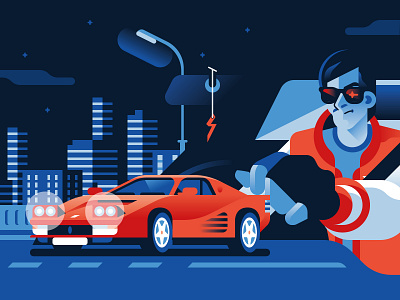 Kavinsky's 1986 - Thiscover car city cover drive ferrari geometric illustration movie music night record road