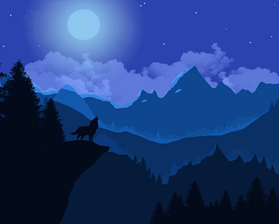 Howling at the moon design flat illustration