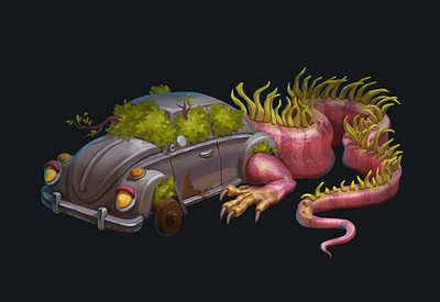 Dragon Car car concept concept art digitalart dragon game art game design iguana illustration props