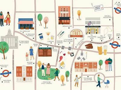 Marylebone Village amelia flower digital folioart illustration london map mural procreate