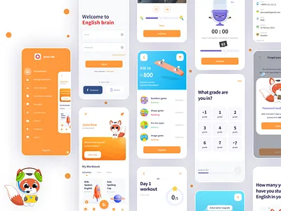 English brain app card category courses education flat homepage icon iconography illustration ios kids lesson list minimal mobile picker search ui ux