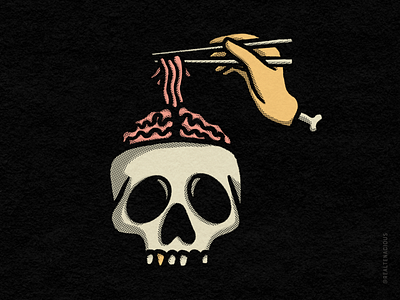 Spooky Noods bones brain chopsticks food gold tooth halloween hand hands noodles noods paper retro skeleton skull spooky texture vintage