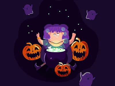 witch craft adobe illustrator design funny ghost halloween illustration light potion potions pumpkin shadow spooky witch