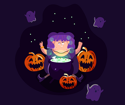 witch craft adobe illustrator design funny ghost halloween illustration light potion potions pumpkin shadow spooky witch