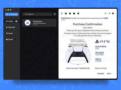 Email Receipt bill bills daily ui dailyui draft email email design email receipt email template inbox mail minimal playstation playstation 4 playstation 5 playstation5 purchase receipt send sony