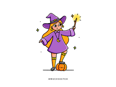 Witching hour 🧙‍♀️ character character design character drawing cute girl dribbbleweeklywarmup dtiys girl character halloween halloween design illustration illustrator inktober magic procreate pumpkin purple spell witch witch hat wizard