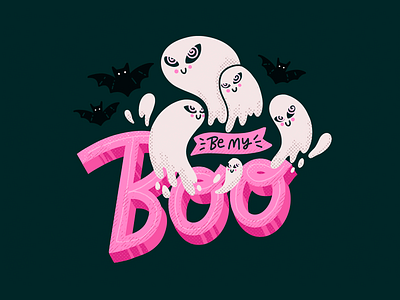 👻 Be My Boo 👻 bat brushes card character cute design flat ghost halloween hand drawn handlettering hypnotize illustration lettering procreate texture