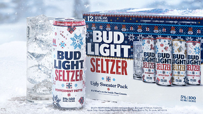 Bud Light Seltzer Ugly Sweater Pack bud light can christmas holiday knit packaging seltzer snow snowman sweater ugly sweater