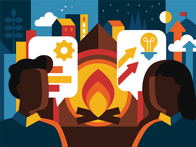 Forward Cities Illustration conversation economy editorial illustration fireside geometric vector