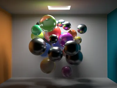 Balls in the Cornell room 3d 3drender 3drendering arnoldrenderer balls c4d cg cinema4d cornell filamento studio floatingballs javitto lights materials multimedia multimediadesign render rendering spheres test