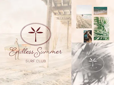 Endless Summer Brand Board beachball branding concept identity logo design moodboard palmtree sand seaside summer sunshine surf club surfing