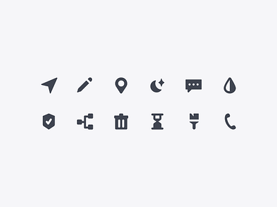 New icon set badge chat conditional drop filled hourglass icon location moon navigation paintbrush pencil phone shield trash water