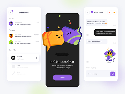 Messenger App app chat clean color design files illustration illustrations logo media message messenger minimal mobile mobile app onboarding splash stickers talk ui