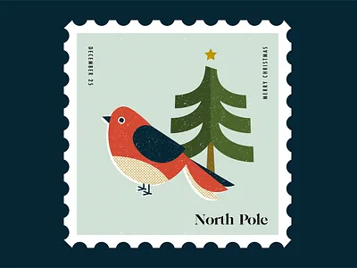 Stamps for Mailing your Wishlist to Santa at the North Pole bird christmas design illustration postage stamp stamp tree