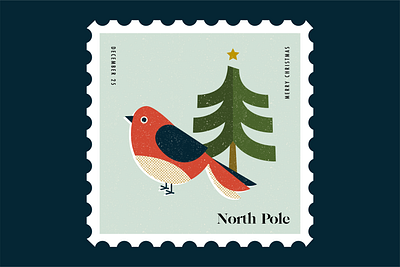 Stamps for Mailing your Wishlist to Santa at the North Pole bird christmas design illustration postage stamp stamp tree