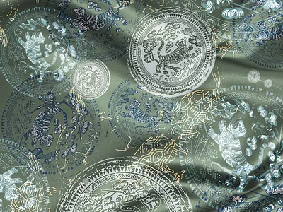 Korean Tiger animal art artwork blue flat gold graphic green illustration pattern pattern design surface design textile textile print tiger timeline