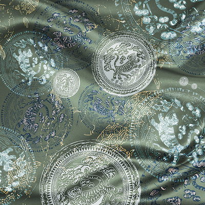 Korean Tiger animal art artwork blue flat gold graphic green illustration pattern pattern design surface design textile textile print tiger timeline