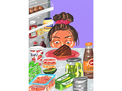 Lockdown cravings colorful art digital illustration eating habits editorial editorial illustration female artist food food art food illustration food illustrator fridge illustration illustrator magazine illustration procreate purple