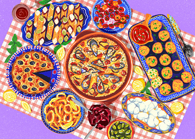 Traditional Italian dining colorful art colourful design female artist food art food illustration food illustrator illustration illustration portfolio illustrator italian food italian restaurant italy purple